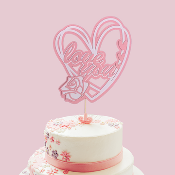 Pinfliers Floral Rose Theme /Happy Anniversary Love You Cake Topper for Cake Decoration, 1 piece, Pastel Pink